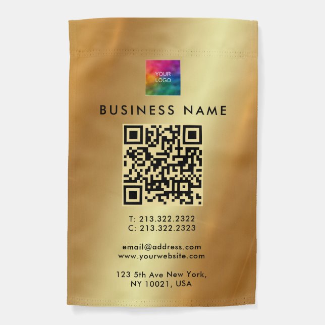 Business Logo QR Code Gold Outdoor Promotional Garden Flag (Front)
