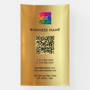 Business Logo QR Code Gold Outdoor Vertical Banner