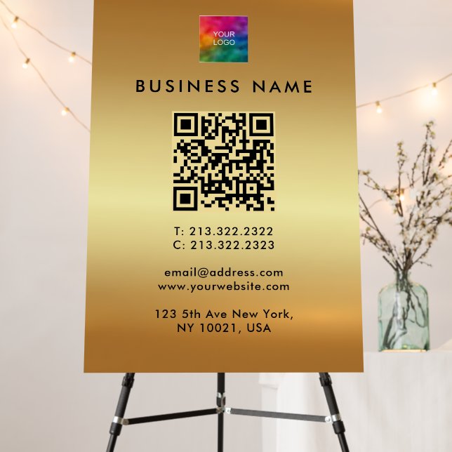Business Logo QR Code Gold Template Elegant Foam Board (In Situ (Stand))
