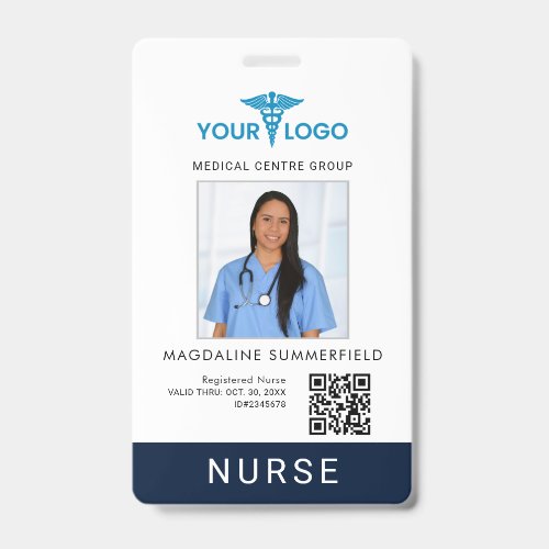 Business Logo QR Code Grad Nurse Photo ID Badge