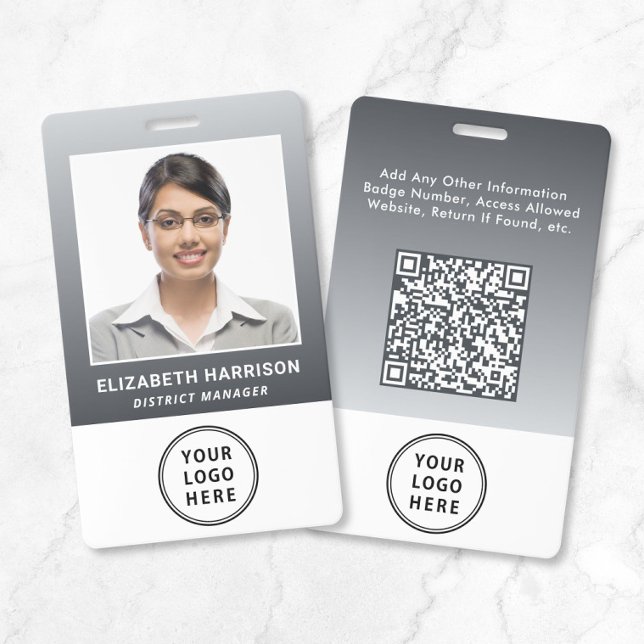 Business Logo QR Code Gray Employee Photo ID Badge (Business Logo QR Code Gray Employee Photo ID Badge)
