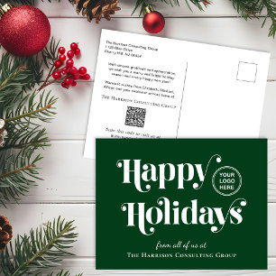 Business Logo QR Code Green Christmas Holiday Postcard