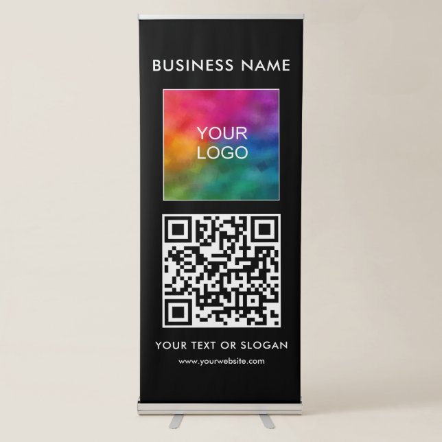 Business Logo QR Code Here Vertical Elegant Modern Retractable Banner (Front)