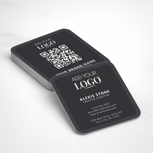 Business Logo QR Code Herringbone Modern Square Business Card (Creator Uploaded)