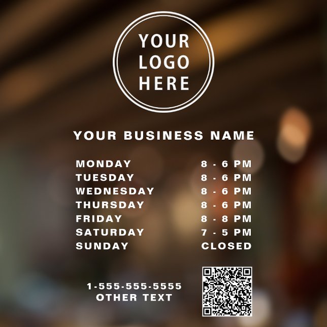 Business Logo QR Code Hours White Window Cling (Creator Uploaded)