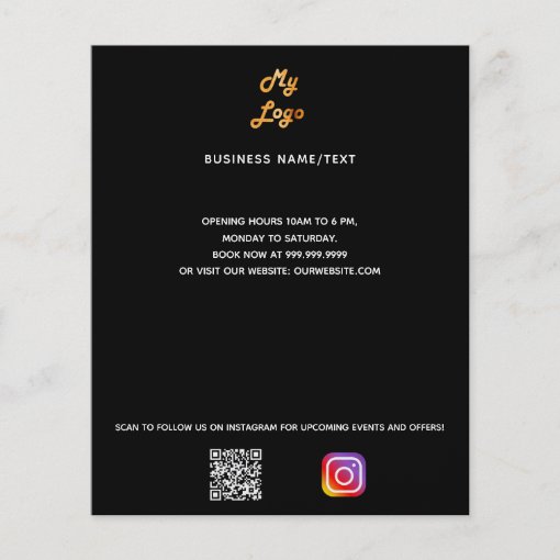 Business logo qr code instagram black flyer | Zazzle