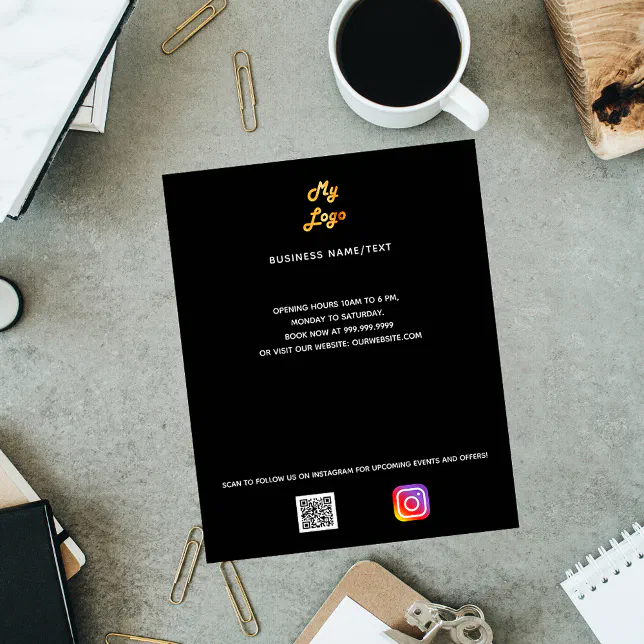Business logo qr code instagram black flyer | Zazzle
