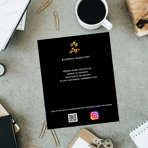 Business logo qr code instagram black flyer Business logo qr code instagram black flyer