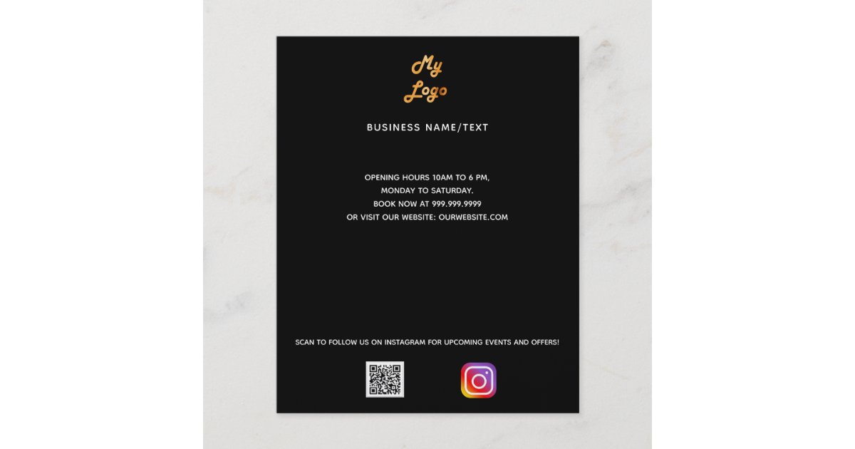 Business logo qr code instagram black flyer | Zazzle
