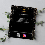 Business logo qr code instagram black gold flyer<br><div class="desc">A black background decorated with faux gold glitter dust. Personalize and add your business logo,  name,  address,  your text,  your own QR code to your instagram account. Æ
Æ</div>
