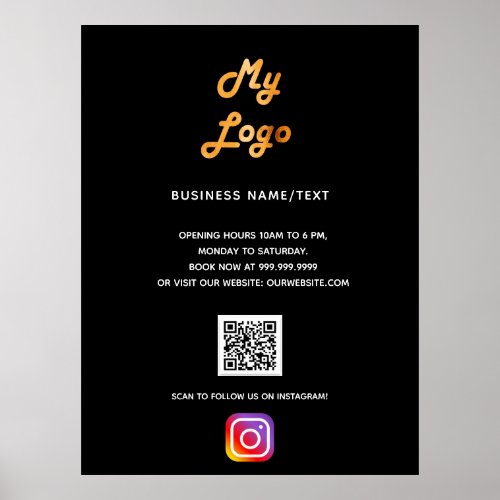 Business logo qr code instagram black poster