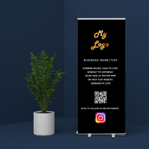 Business logo qr code instagram black retractable banner
