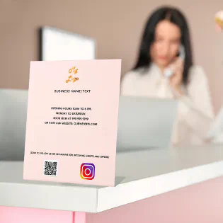 Business logo qr code instagram blush custom text pedestal sign Business logo qr code instagram blush custom text pedestal sign