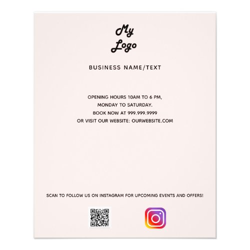 Business logo qr code instagram blush rose gold flyer