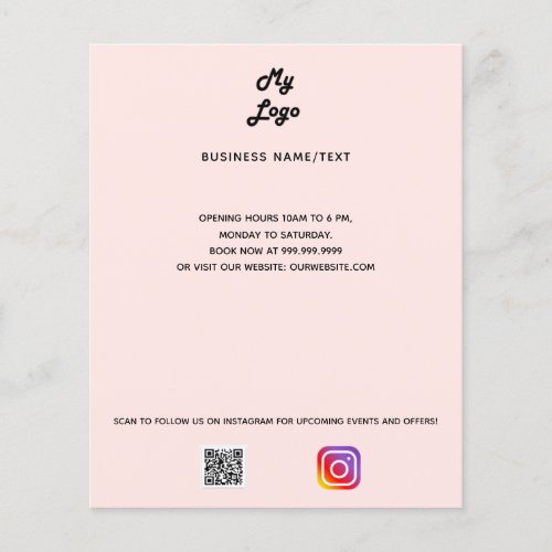 Business logo qr code instagram blush rose gold flyer