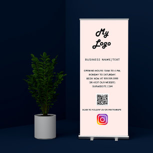 Business logo qr code instagram blush rose gold retractable banner