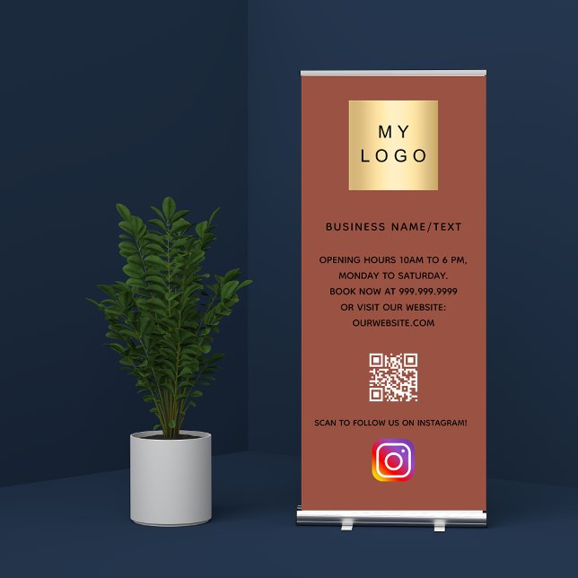 Business logo qr code instagram brown retractable banner (Creator Uploaded)