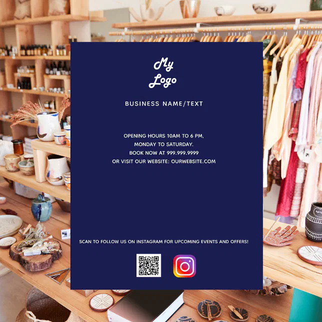 Business logo qr code instagram custom text blue flyer | Zazzle