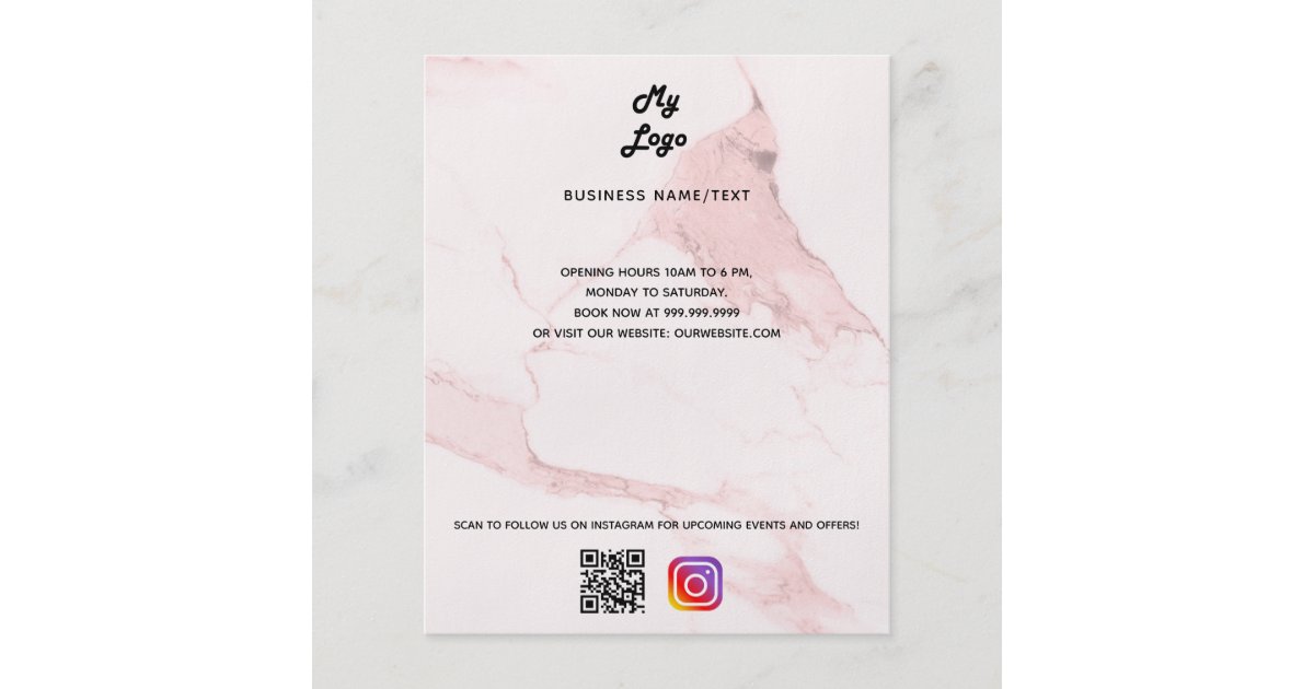 Business logo qr code instagram custom text blush flyer | Zazzle