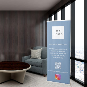 Business logo qr code instagram dusty blue retractable banner