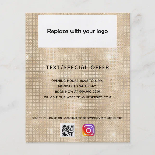 Business logo qr code instagram golden glam flyer | Zazzle