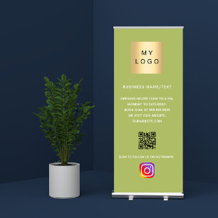 Business logo qr code instagram green yellow green retractable banner