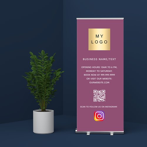 Business logo qr code instagram purple retractable banner