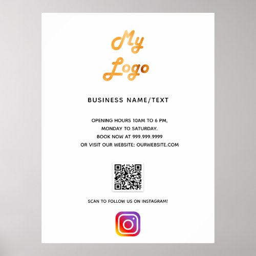 Business logo qr code instagram white poster