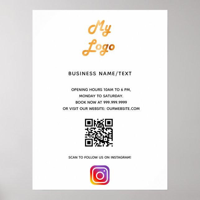 Business logo qr code instagram white poster (Front)