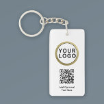 Business Logo QR Code Keychain | Black White<br><div class="desc">Elegant Business Logo QR Code Keychain | Black White. Personalize with your custom logo and text.</div>