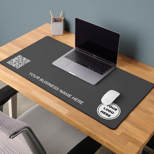 Business Logo QR Code l Modern Gray Company  Desk Mat