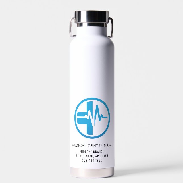 Business Logo QR Code Medical Centre Employees Water Bottle (Front)