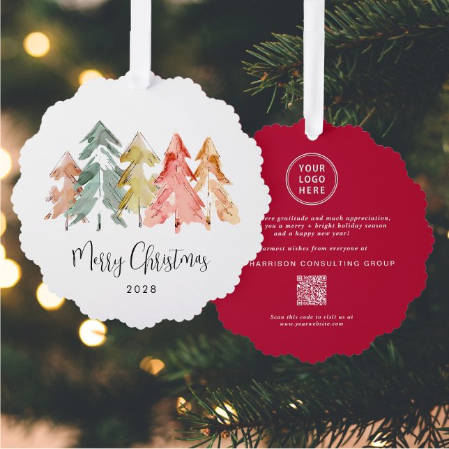 Business Logo QR Code Merry Christmas Holiday Ornament Card (Creator Uploaded)