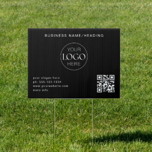 Business Logo QR Code Minimalist Chic Black Sign