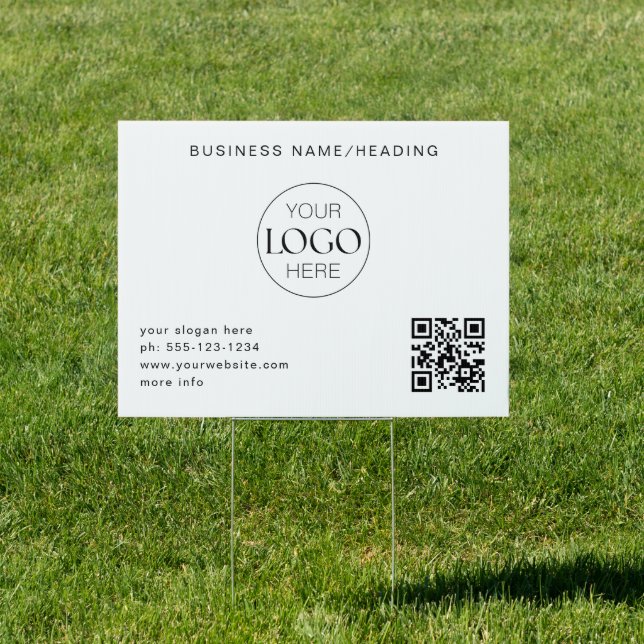 Business Logo QR Code Minimalist Chic White Sign (Insitu)