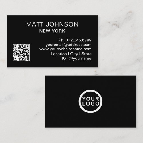Business Logo QR Code Modern Black Business Card