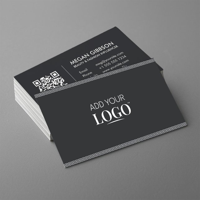 Business Logo QR Code Modern Black Business Card (Creator Uploaded)