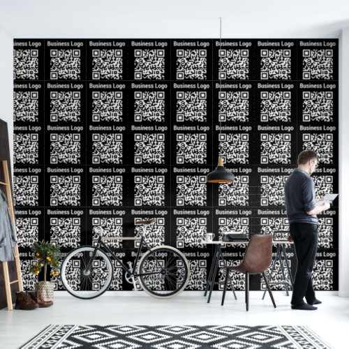 Business Logo QR Code Modern Minimal Office Black Wallpaper