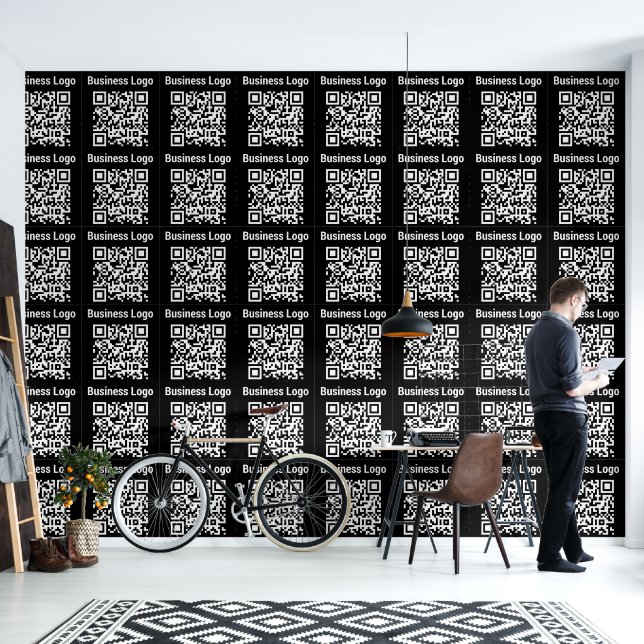 Business Logo QR Code Modern Minimal Office Black Wallpaper (Living Room)