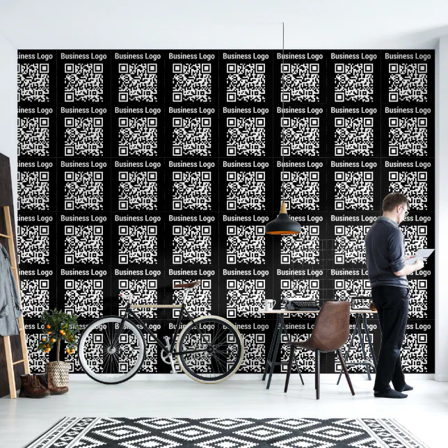 Business Logo QR Code Modern Minimal Office Black Wallpaper | Zazzle