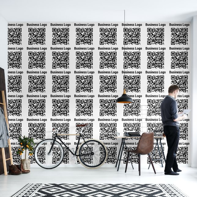 Business Logo QR Code Modern Minimal Office Wallpaper (Living Room)
