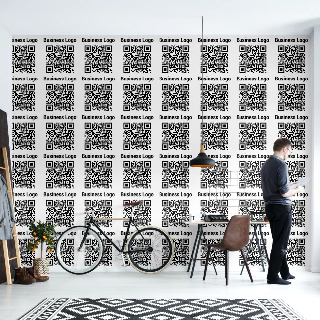 Business Logo QR Code Modern Minimal Office Wallpaper | Zazzle