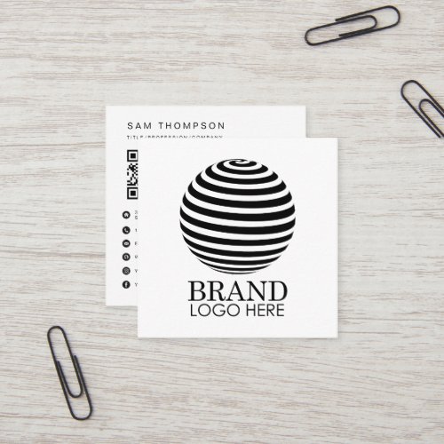 Business Logo QR Code Modern Minimal White Square Business Card