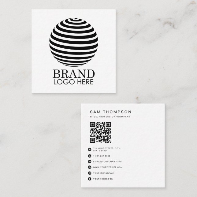 Business Logo QR Code Modern Minimalist White Calling Card (Front/Back)