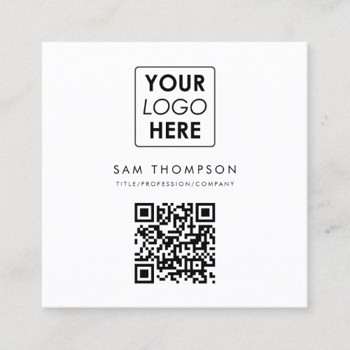 Business Logo QR Code Modern Simple White Square Business Card
