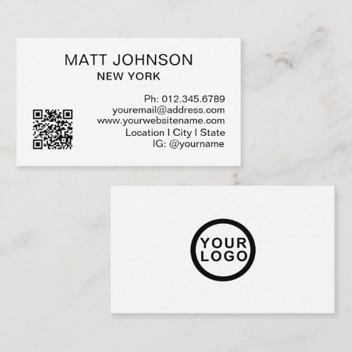Business Logo QR Code Modern White Business Card