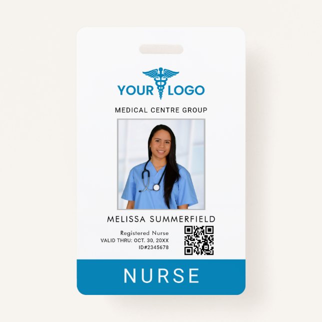 Business Logo QR Code Nurse Employee Photo ID  Badge (Front)