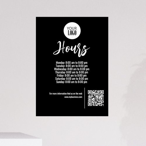 Business Logo QR Code Opening Hours Black Window Cling