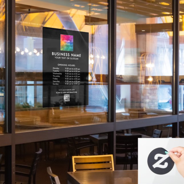 Business Logo QR Code Opening Hours Phone Number Window Cling (Restaurant Window)
