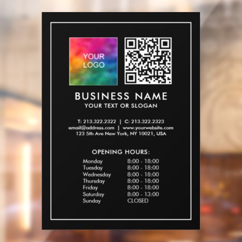 Business Logo QR Code Opening Hours Shop Store Window Cling